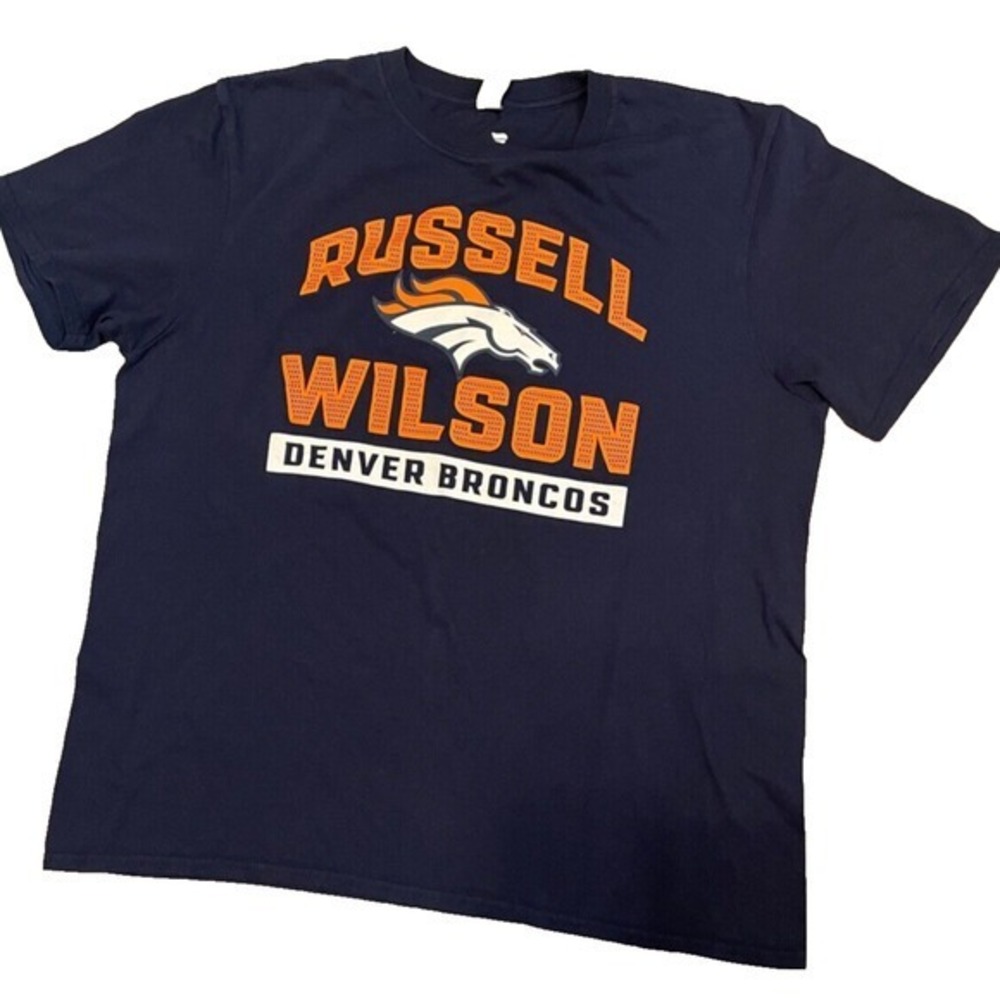 NFLRussell Wilson Denver Broncos T Shirt Navy Mens Large Graphics